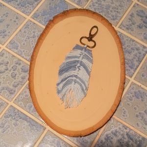 Boho macrame keychain leaf feather